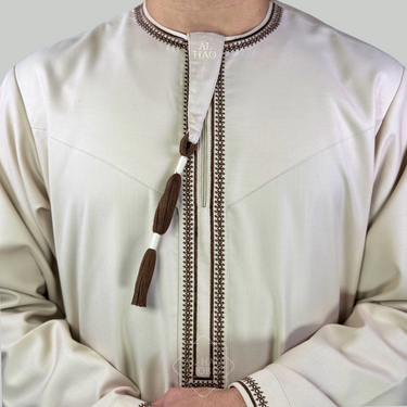 Luxury Beige & Brown Omani Thobe