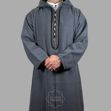 Luxury Brooklyn Grey Hooded Moroccan Thobe (Open/Slit Pockets)
