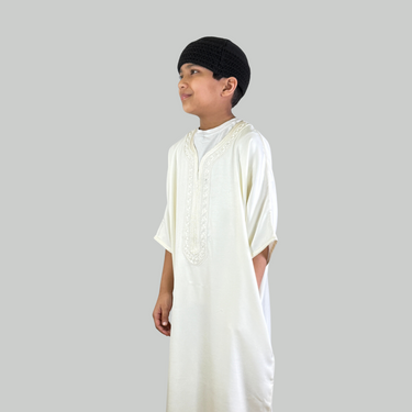 Boy's Luxury Pearl White Moroccan Gandoura