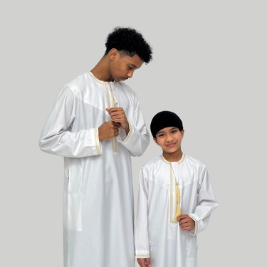 Boy's Luxury White & Gold Omani Thobe