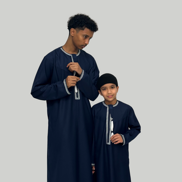 Boy's Luxury Navy & White Omani Thobe