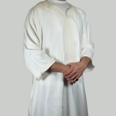 Luxury Pearl White Moroccan Gandoura Thobe