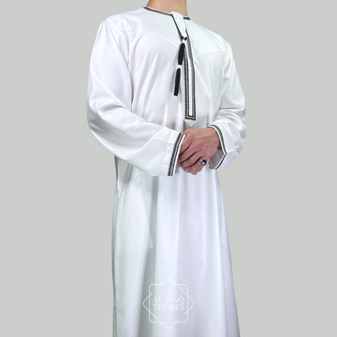 Luxury White & Black Omani Thobe