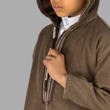 Boys Premium Qahwa Brown Hooded Moroccan Thobe
