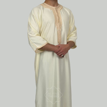 Luxury Ivory Cream Zipped Moroccan Gandoura
