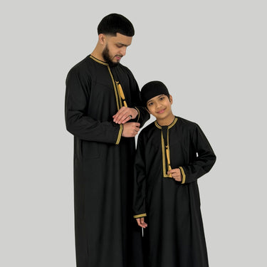 Boy's Luxury Black And Gold Omani Thobe